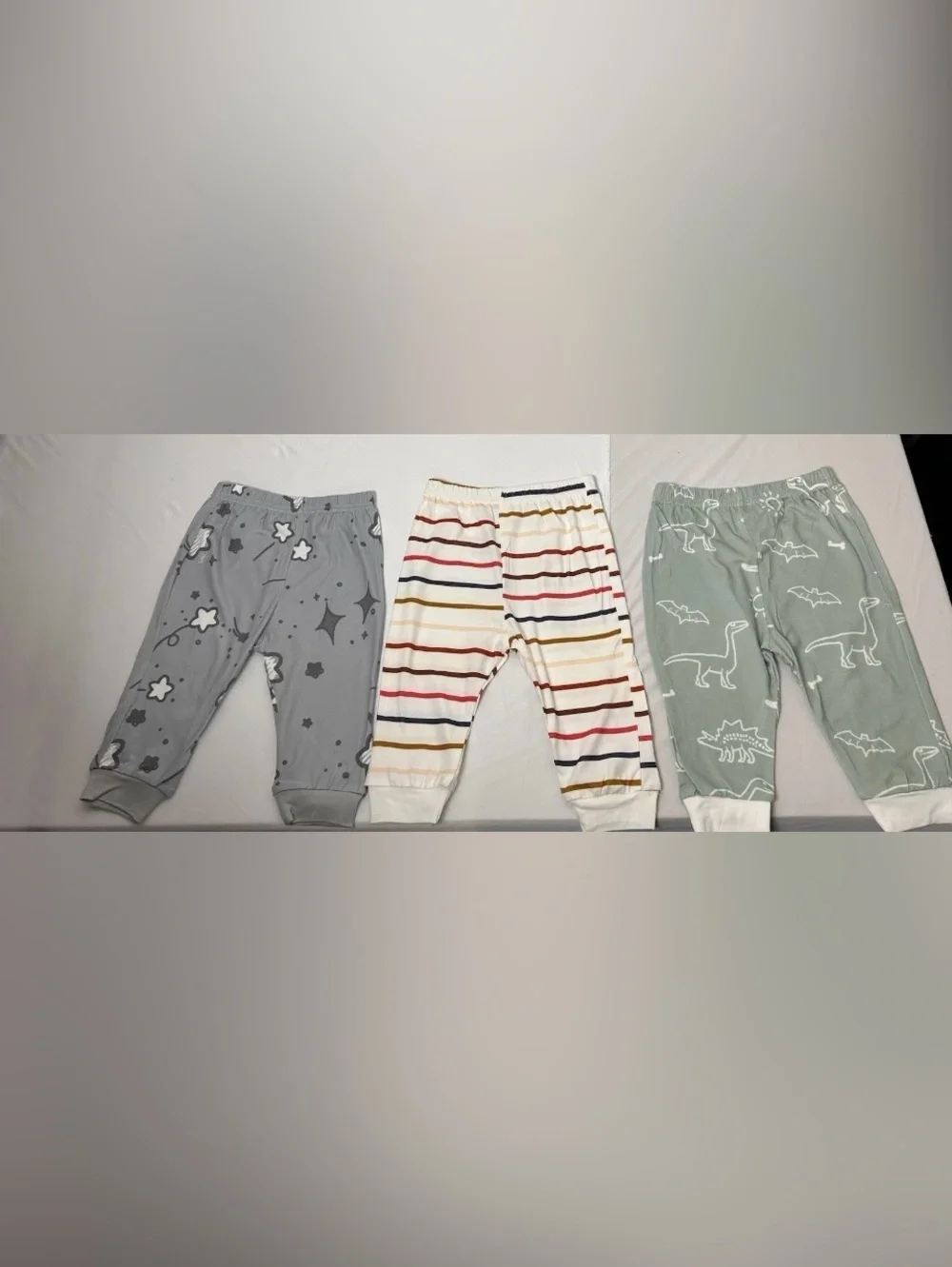 3-Pack Kids Pajama Pants - Gray, Cream Stripe, and Sage Dino